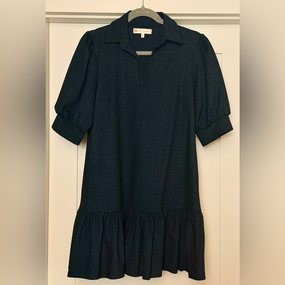Jude Connally Tierney Dress Black Drop Waist Ruffle XS Made in USA